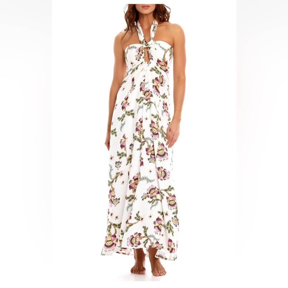 Agua Bendita Beck Varenna Halter Boho Floral Sleeveless Maxi Dress White Small